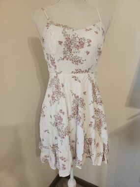 Old Navy White Spaghetti-Strap Midi Dress with Pink Floral Print